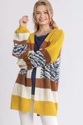 Color-Block Open-Front Longline Cardigan