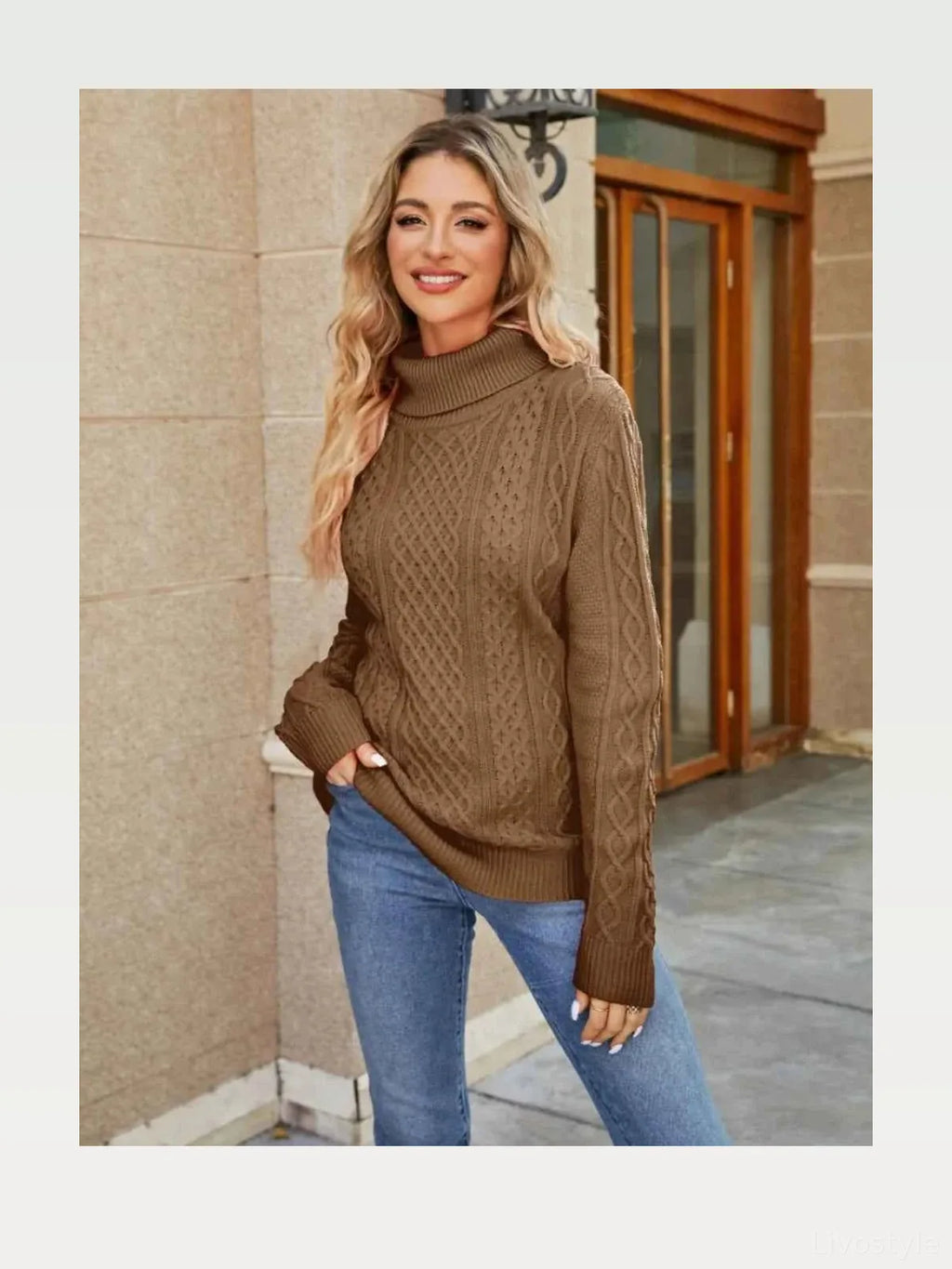 Cable-Knit Mock Neck Sweater