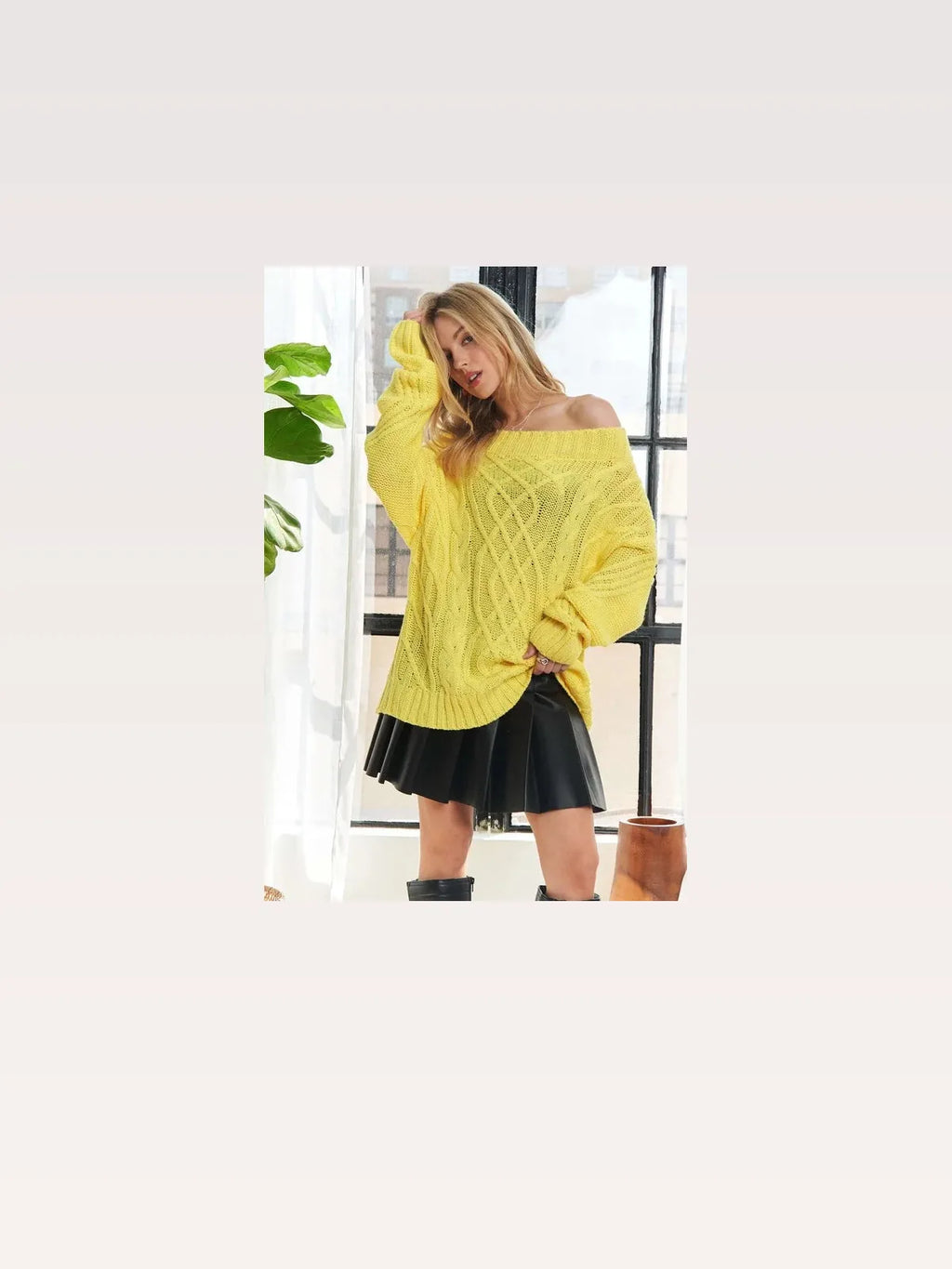 Off-Shoulder Cable Knit Sweater - Cozy & Trendy Design