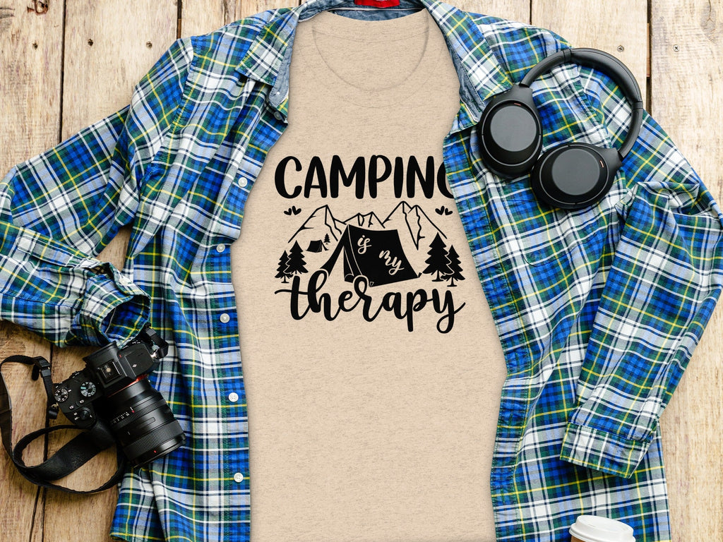 Camping Is My Therapy Mountain Design Graphic T-Shirt