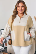 Plus Size Stripe Patchwork Half-Zip Sweatshirt