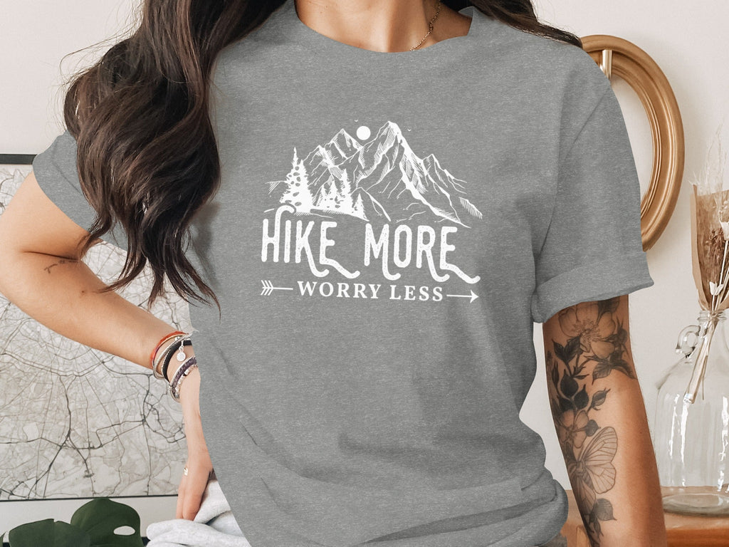 Hike More Worry Less Mountains Graphic Image T-Shirt