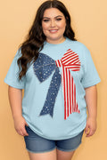 Plus Size Patriotic Stars & Stripes Bow Patchwork T-Shirt