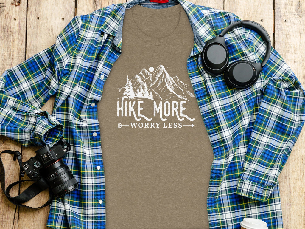 Hike More Worry Less Mountains Graphic Image T-Shirt