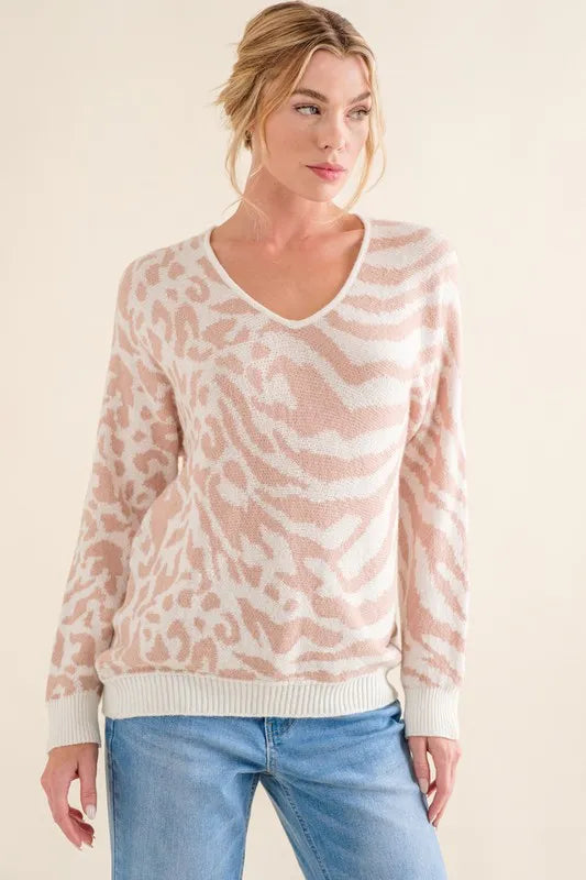 Bold Leopard-Zebra Combo Casual Sweater: Fashion-Forward & Comfortable