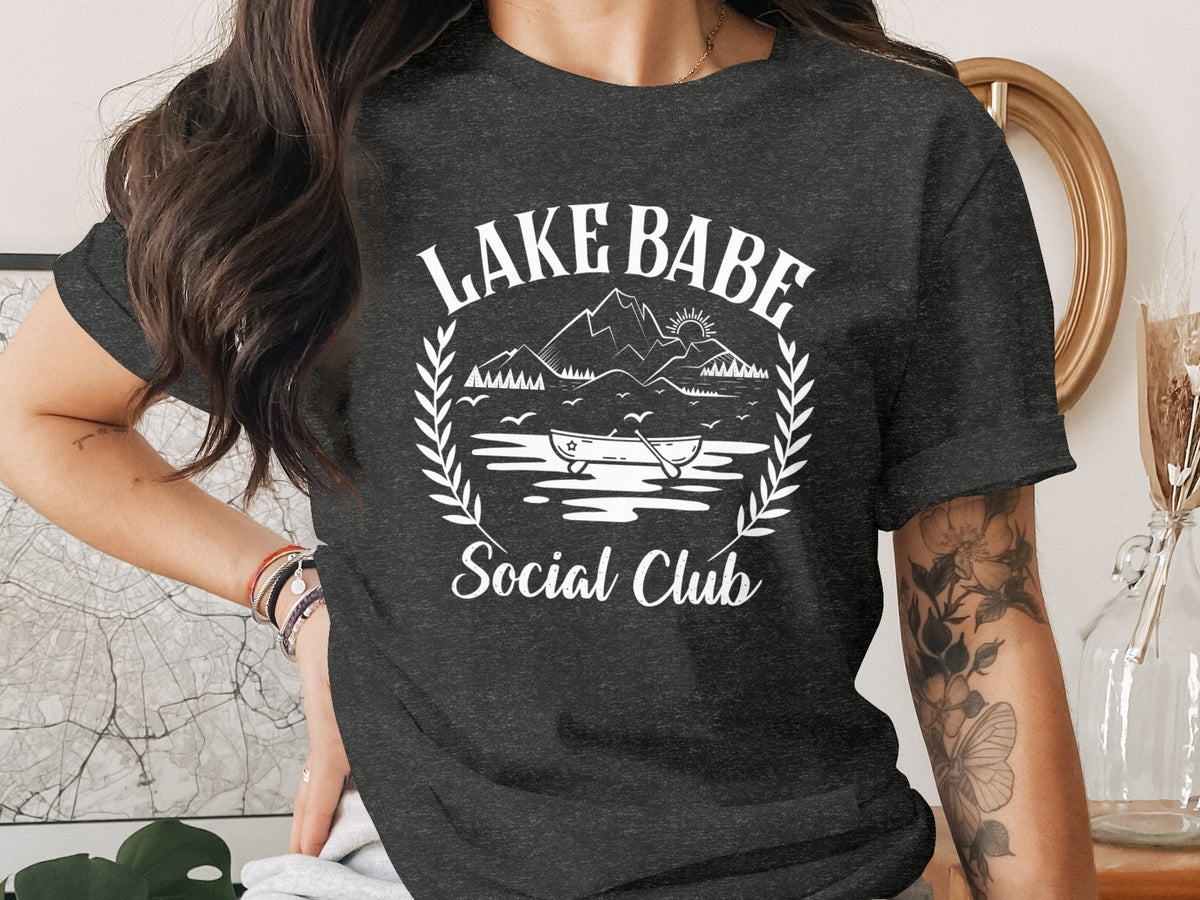 Lake Babe Social Club Mountains and Boat Graphic T-Shirt