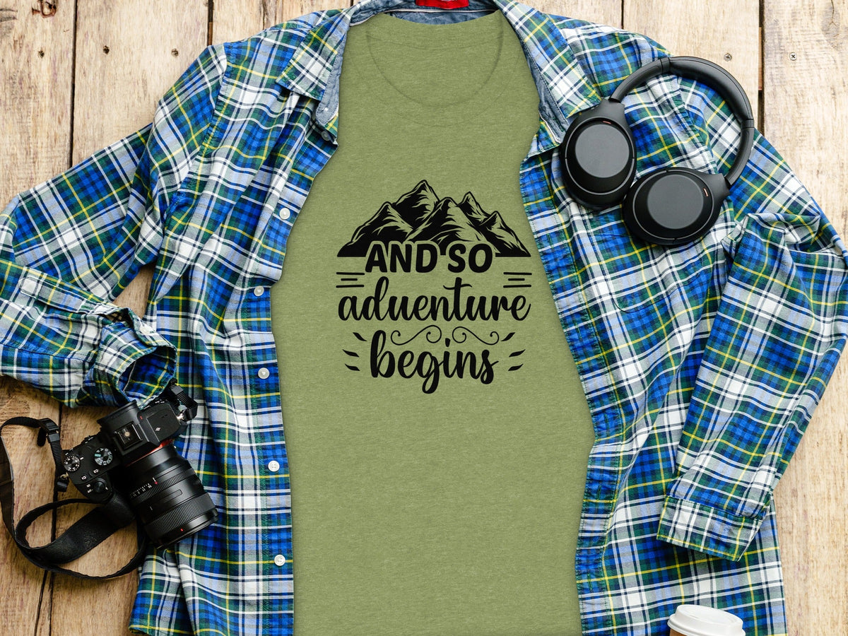 And So Adventure Begins Mountain Theme Graphic T-Shirt