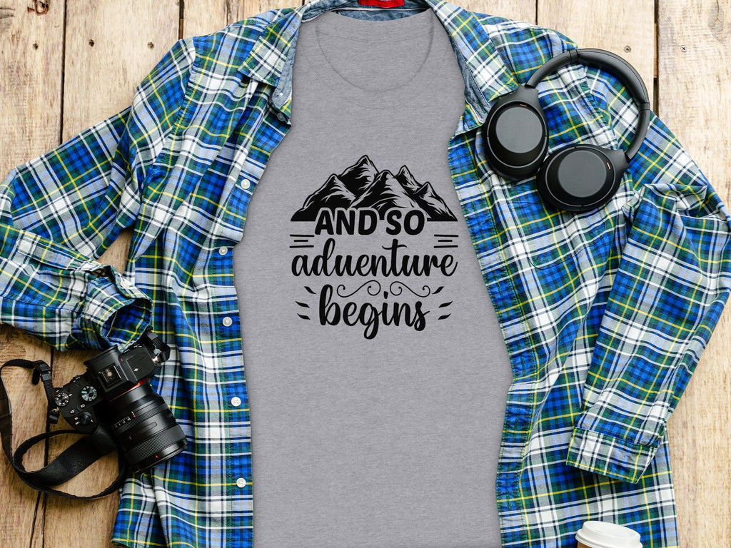 And So Adventure Begins Mountain Theme Graphic T-Shirt