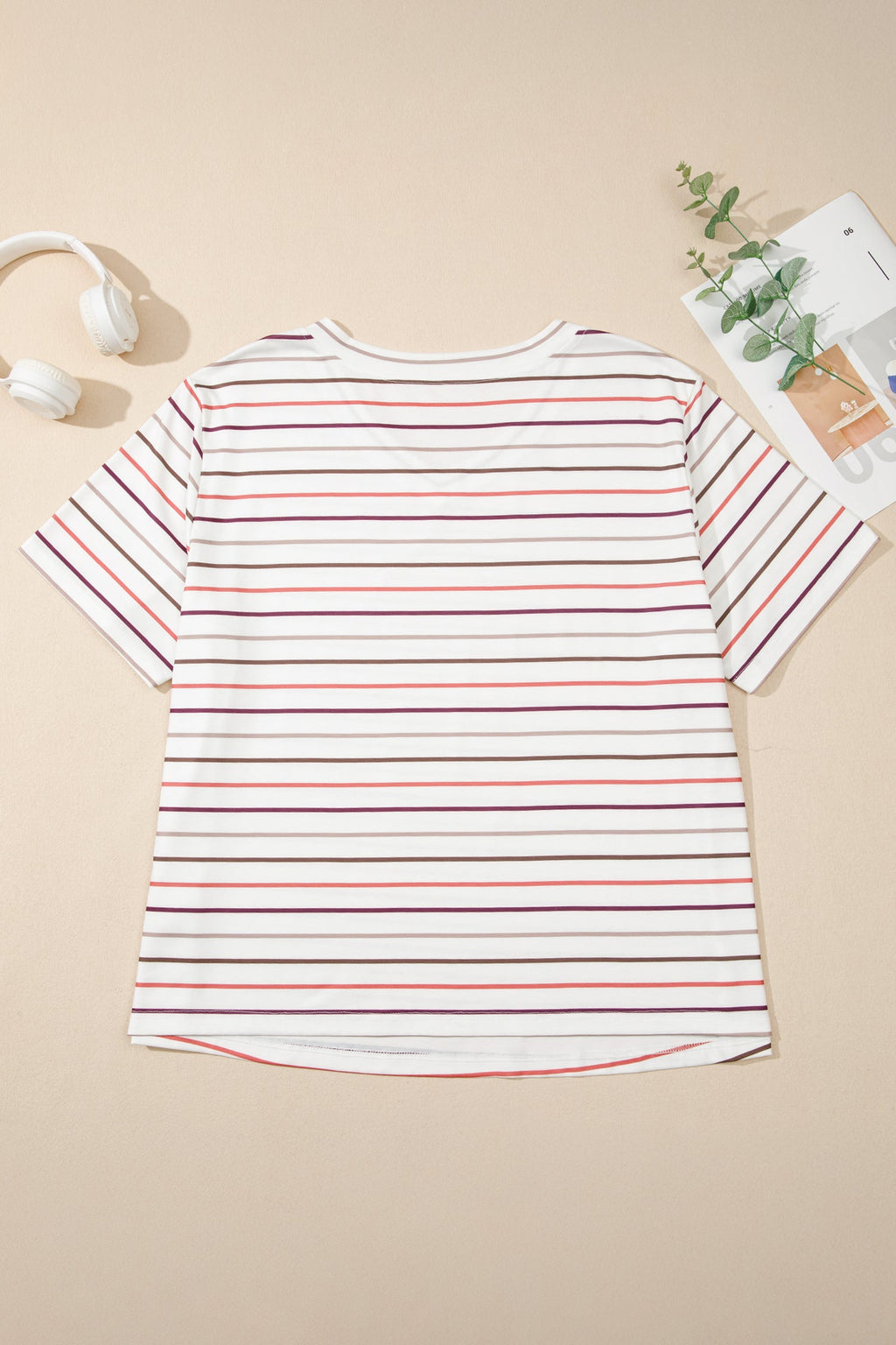 Plus Size Stripe V-Neck Short Sleeve Tee