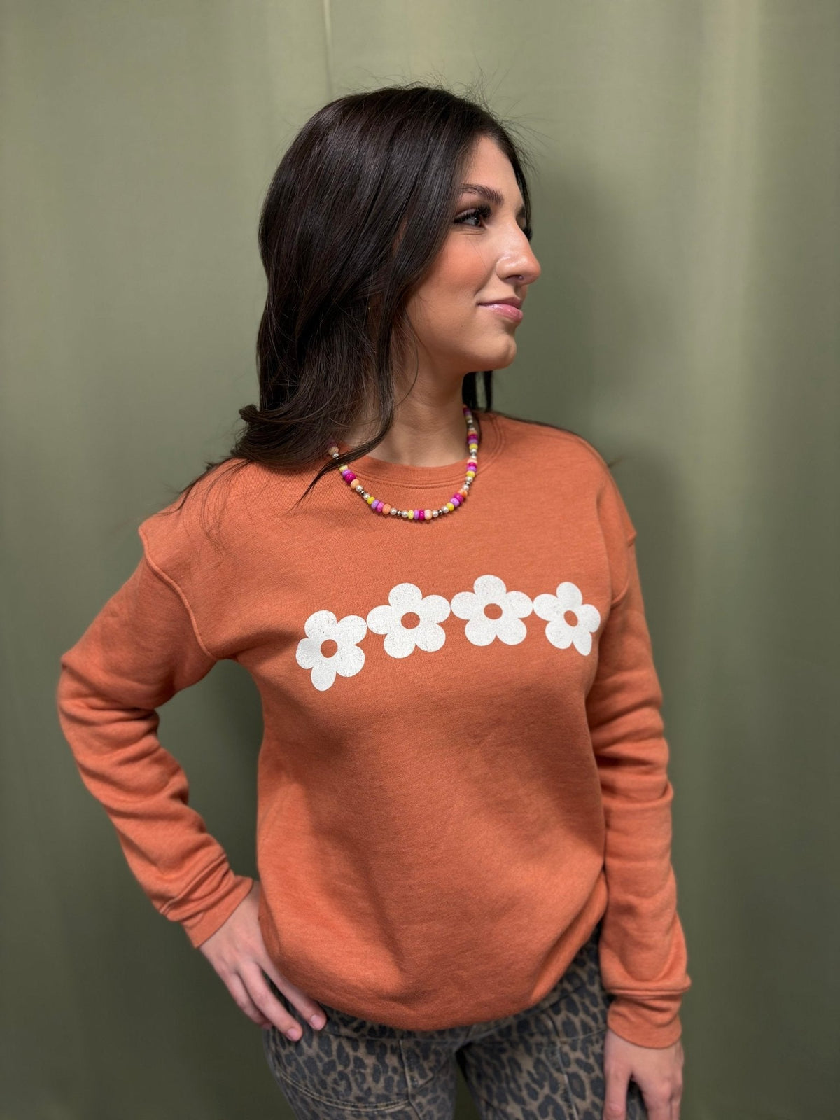OAT COLLECTIVE "Daisy Row" Western Graphic Sweatshirt — Heather Autumn Plush Sponge Fleece