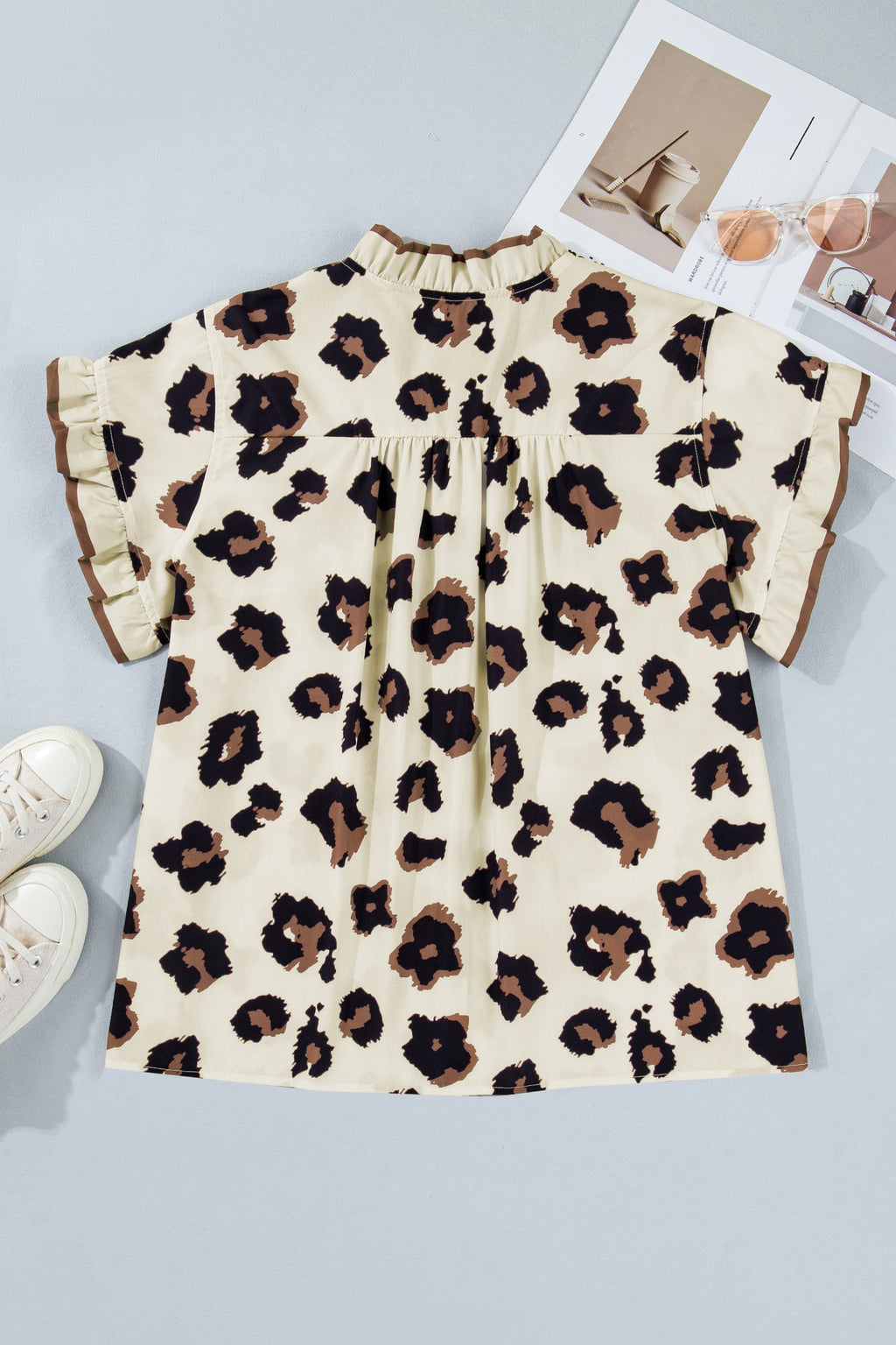 Plus Size Leopard Frilled Button Down Blouse