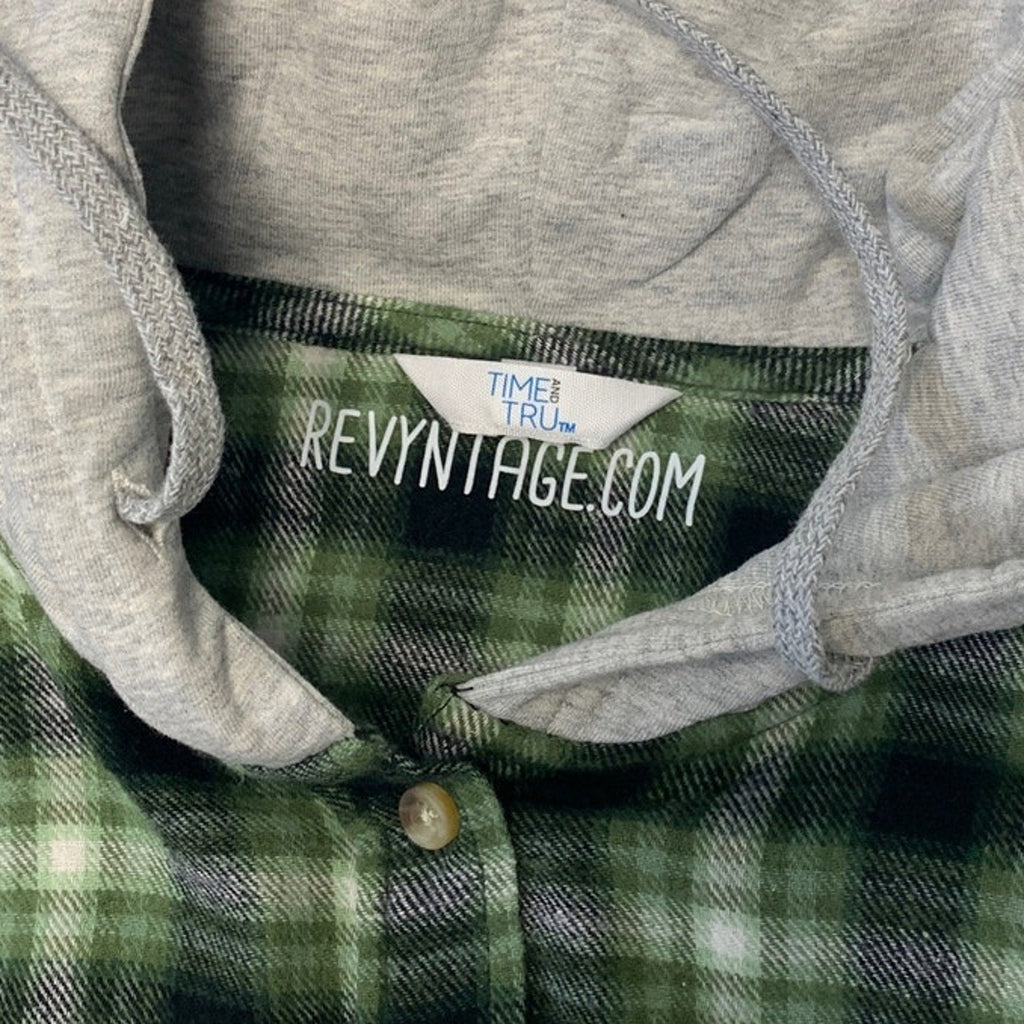 New Hand Printed Women Medium Red Cardinal Bird Plaid Flannel Long Sleeve Hoodie