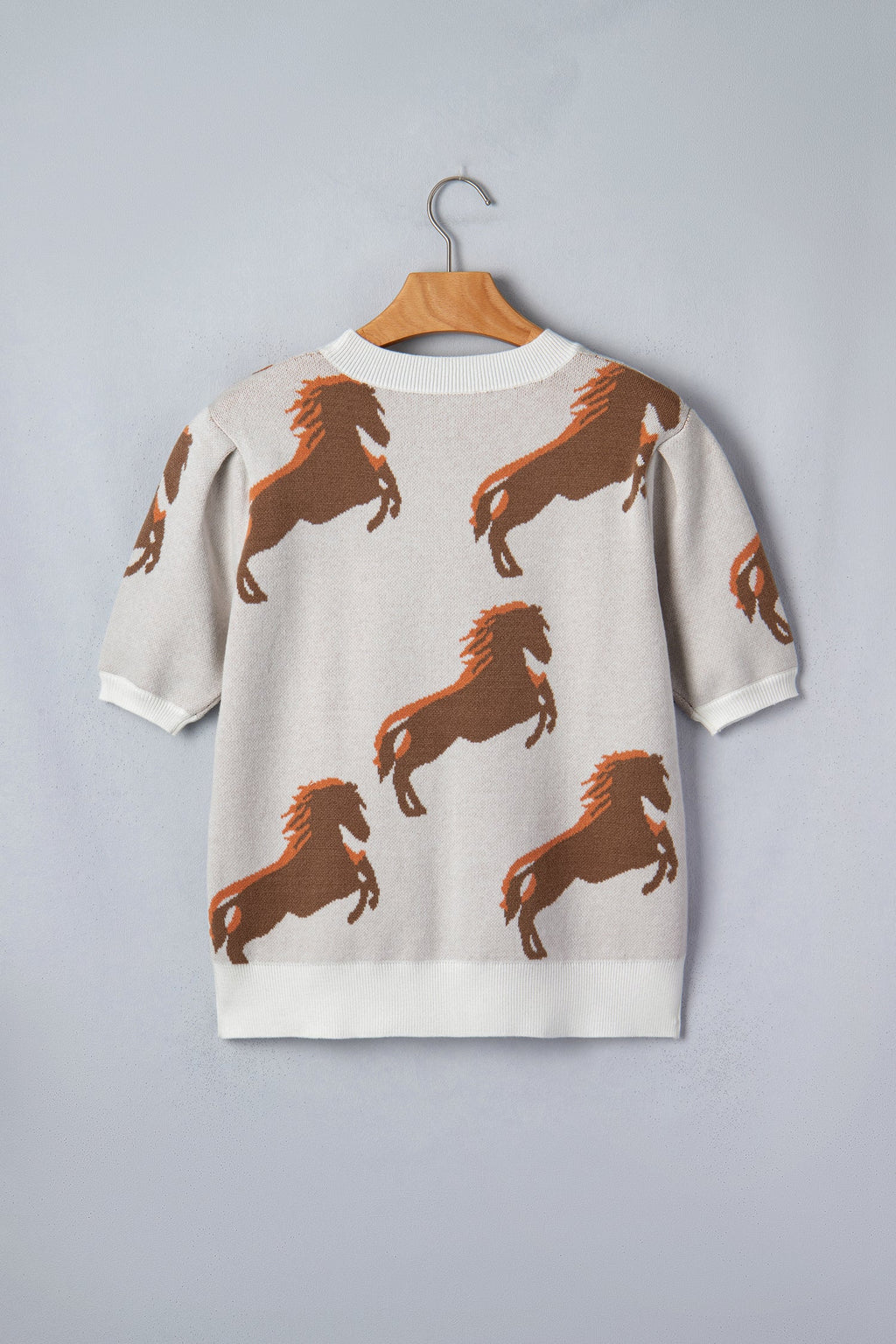 Western Horse Short Puff Sleeve Sweater
