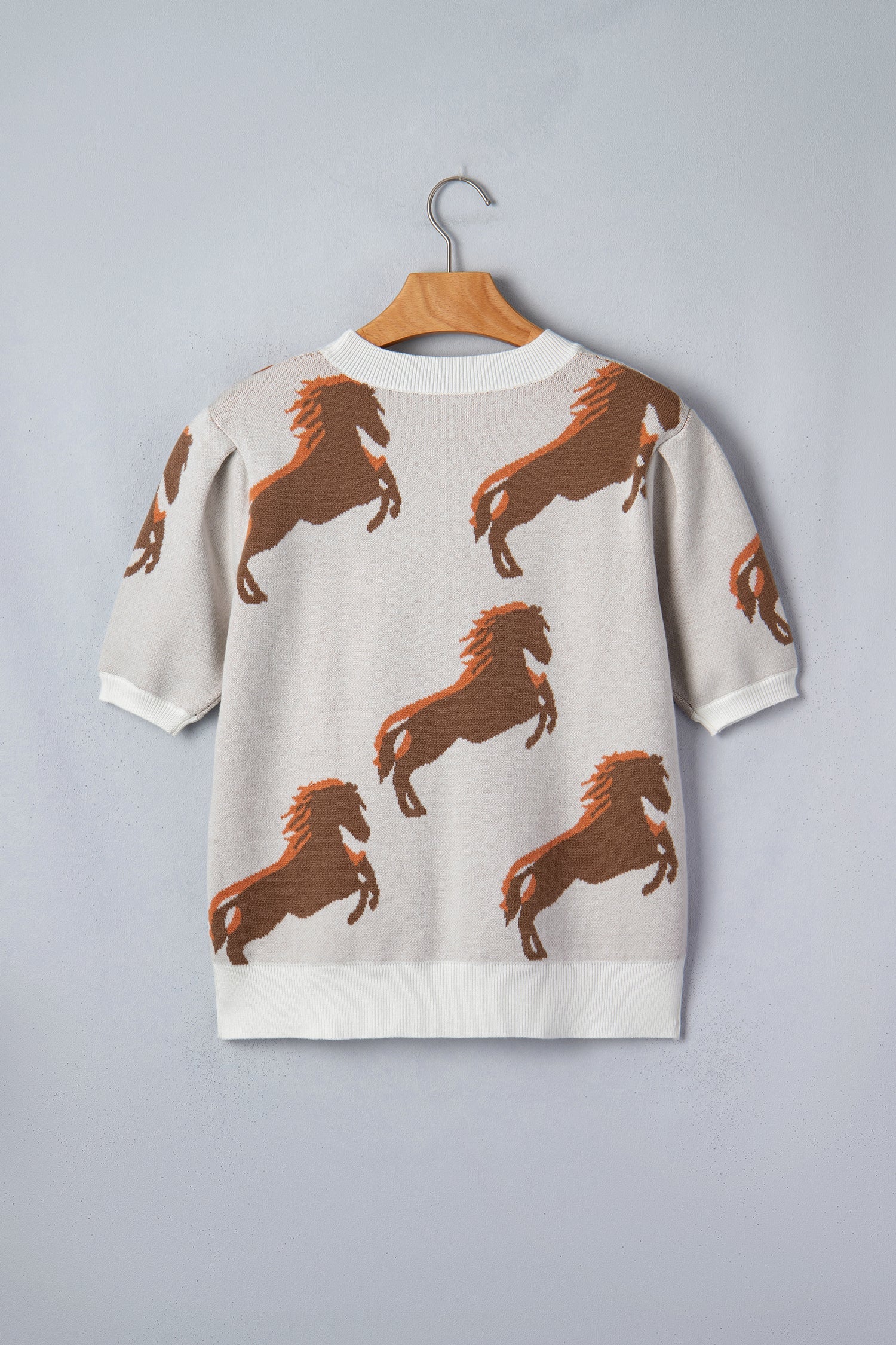 Western Horse Short Puff Sleeve Sweater
