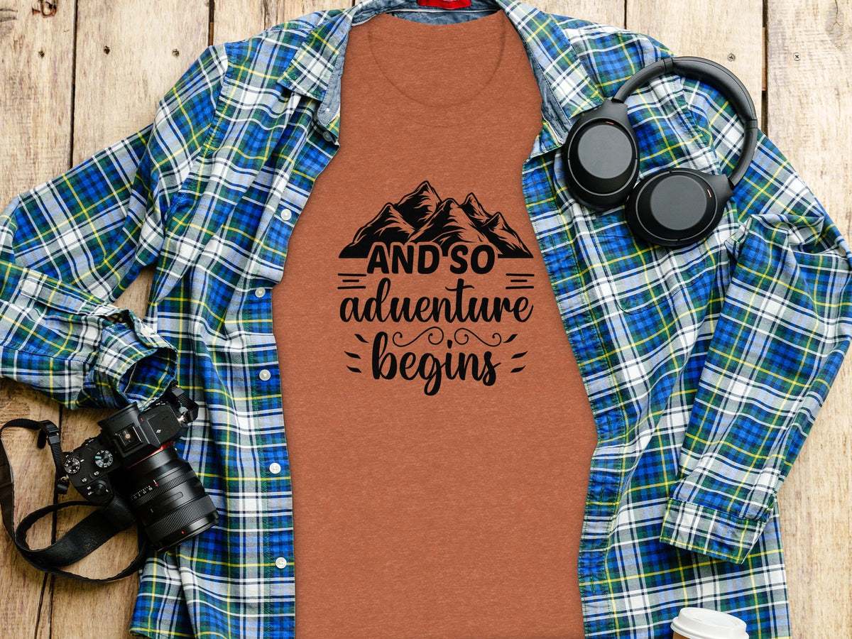 And So Adventure Begins Mountain Theme Graphic T-Shirt