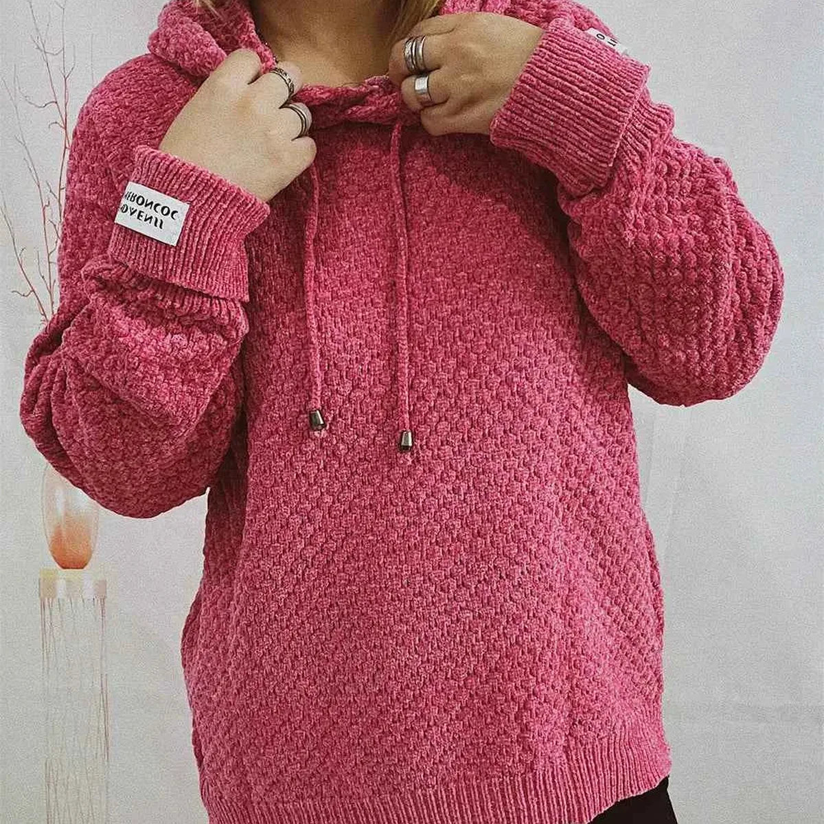 Drawstring Long Sleeve Hooded Sweater