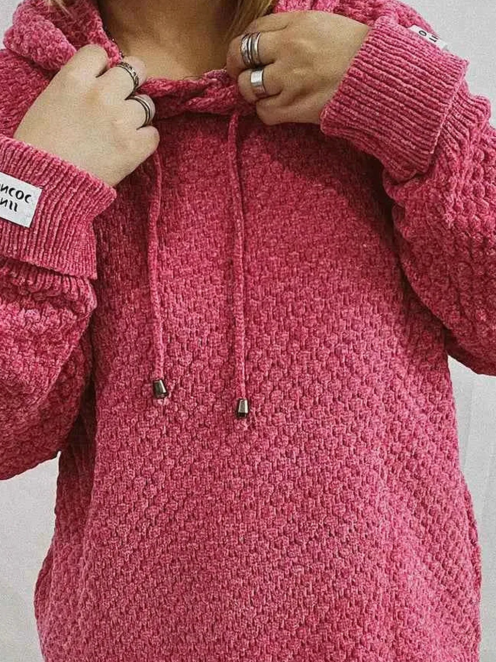 Drawstring Long Sleeve Hooded Sweater
