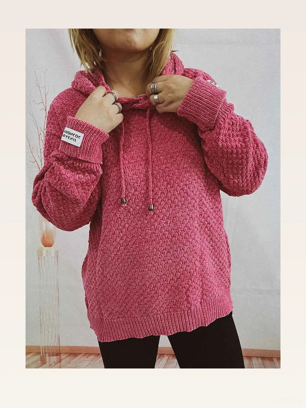 Drawstring Long Sleeve Hooded Sweater