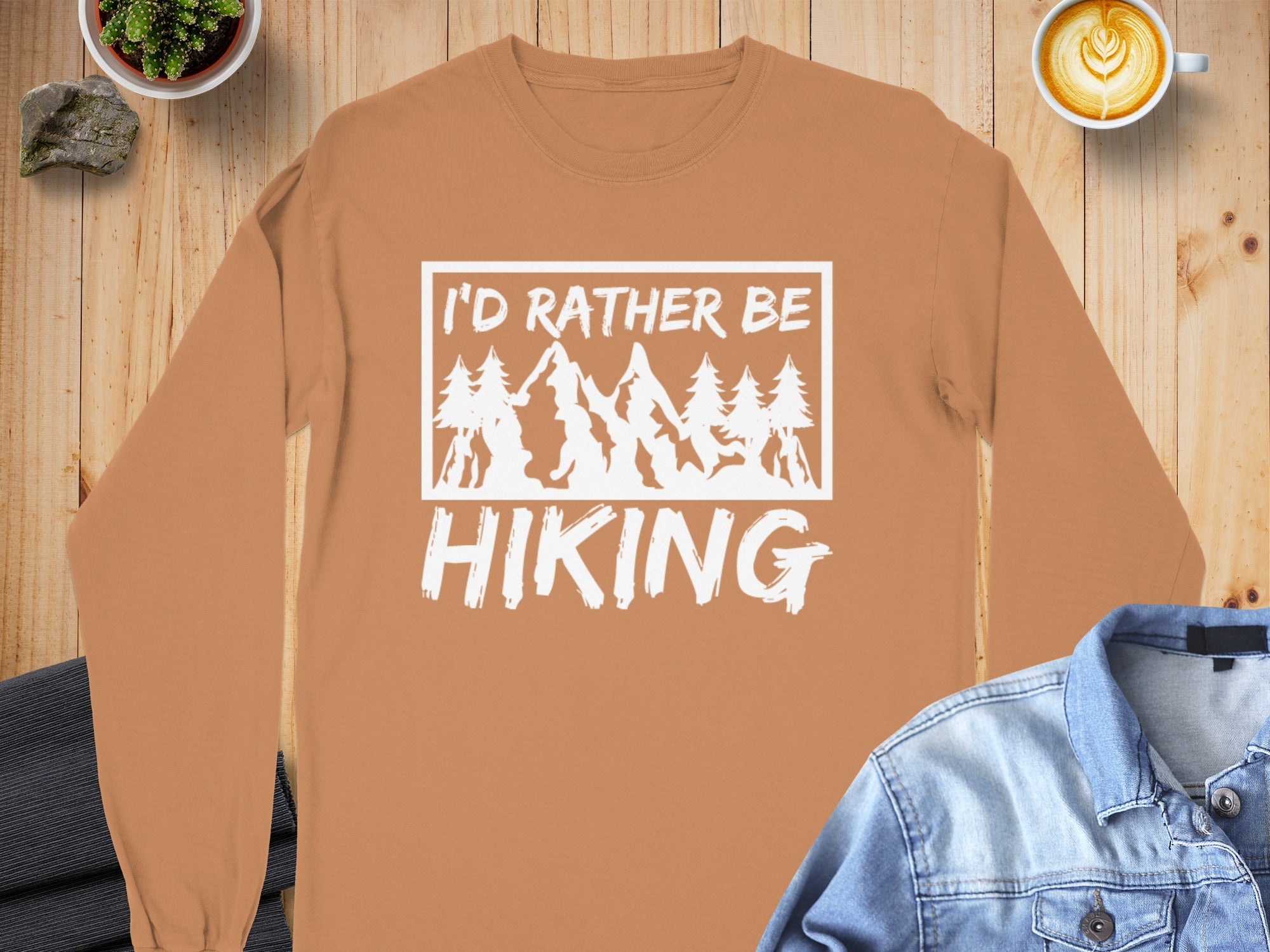 I'd Rather Be Hiking Mountain Graphic Long Sleeve T-Shirt