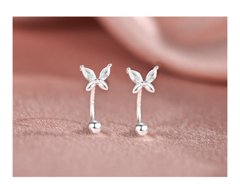 S999 Sterling Silver Butterfly Stud Earrings For Women, Minimalist Design, Screw Back Tragus Piercing, Dainty & Elegant Screw Fastening