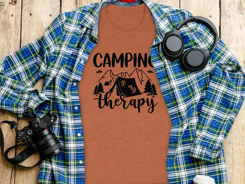 Camping Is My Therapy Mountain Design Graphic T-Shirt