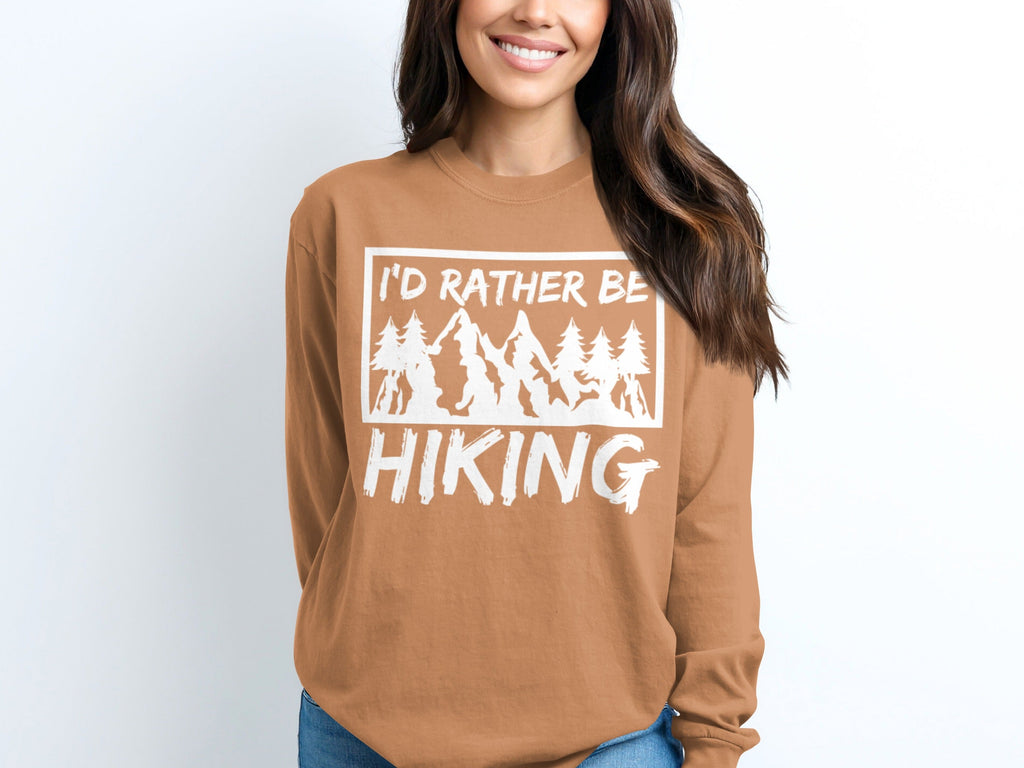 I'd Rather Be Hiking Mountain Graphic Long Sleeve T-Shirt