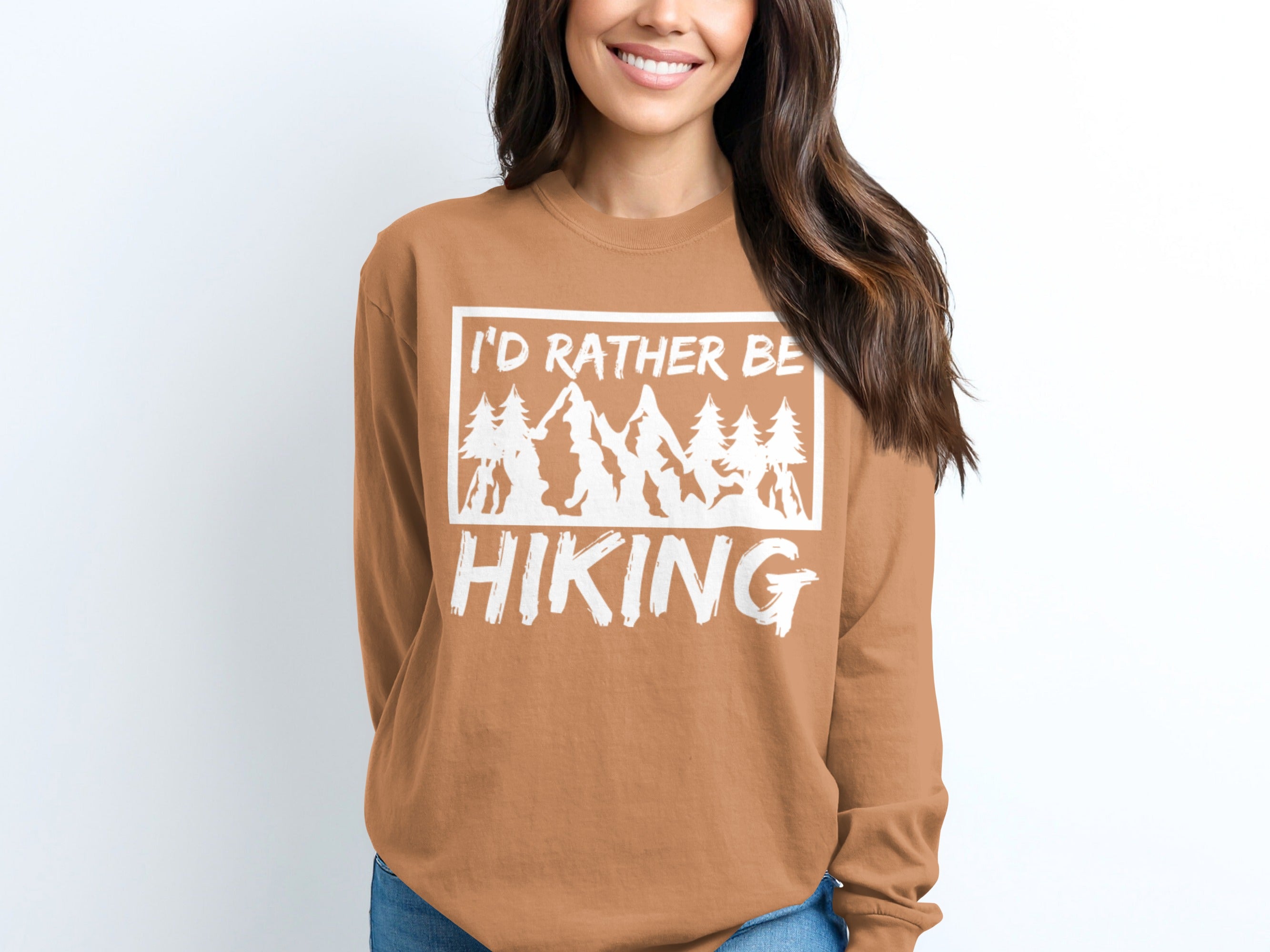 I'd Rather Be Hiking Mountain Graphic Long Sleeve T-Shirt