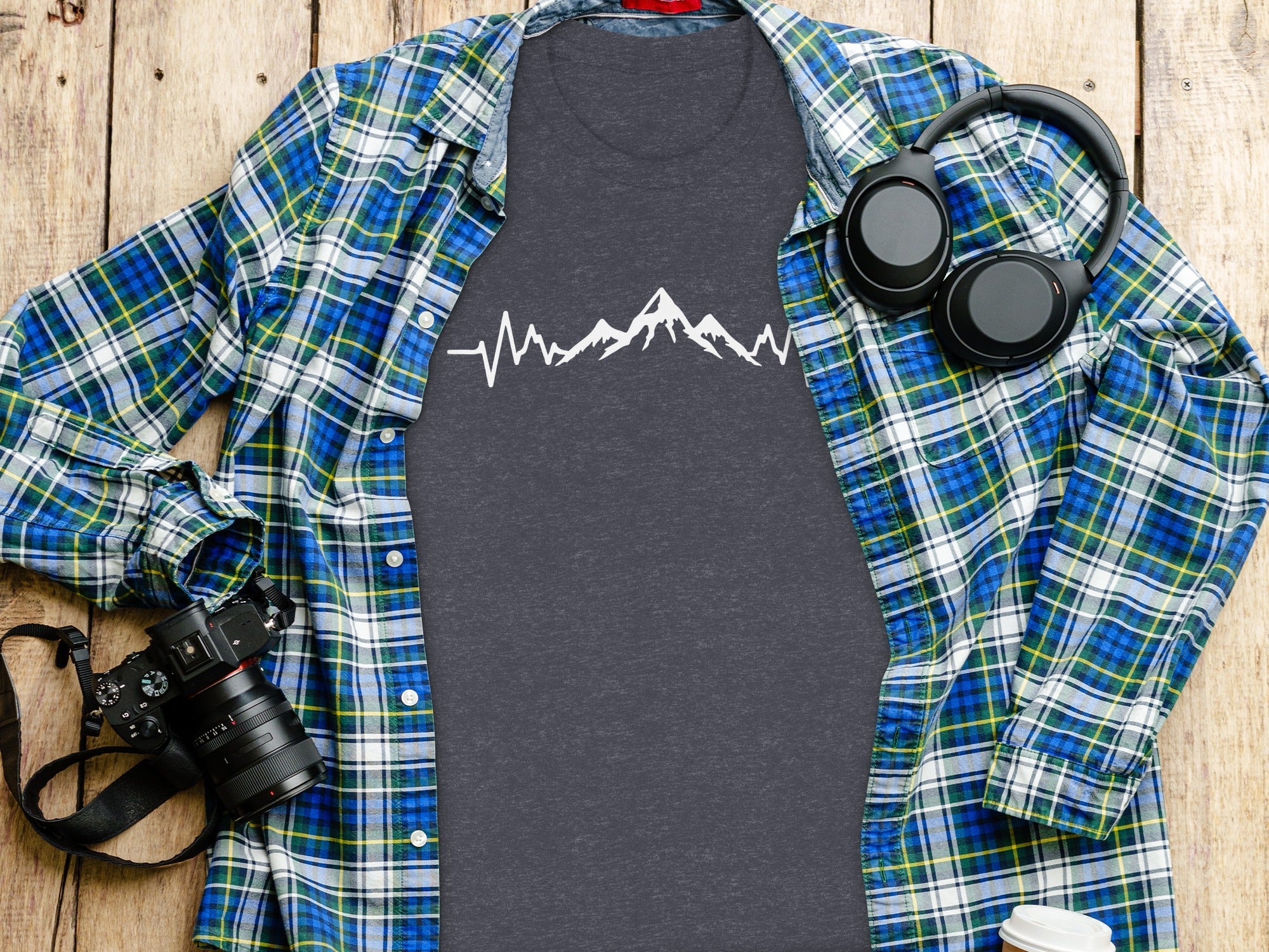 Mountain Heartbeat Line Illustration Graphic Design T-Shirt