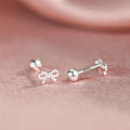S999 Sterling Silver Bow Stud Earrings, Versatile For Daily & Commute, Ideal For Best Friends, Women's Cartilage Tragus Piercing With Unique Minimalist Design