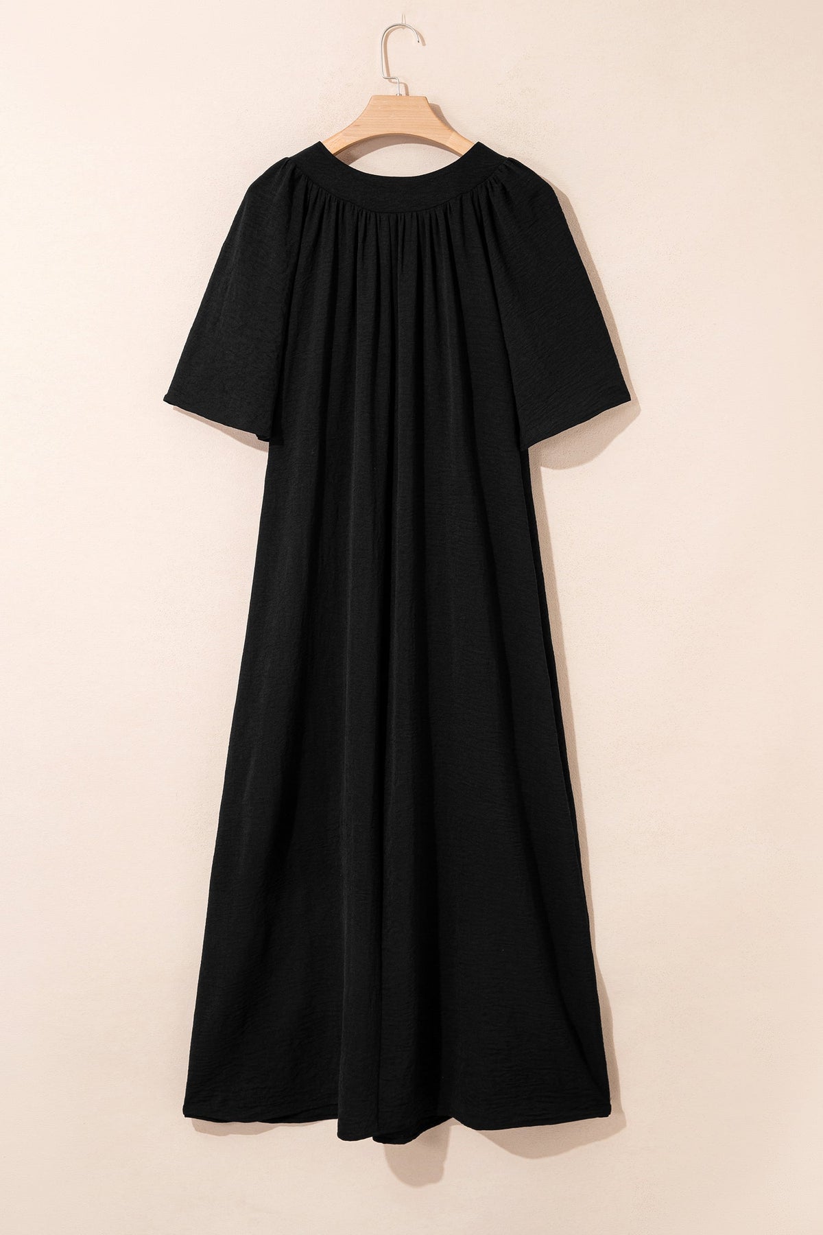 Plus Size Solid Notched Neck Short Sleeve Dress