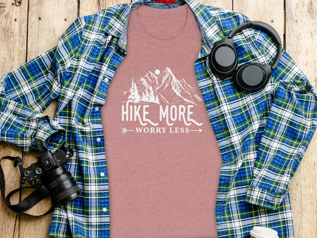 Hike More Worry Less Mountains Graphic Image T-Shirt