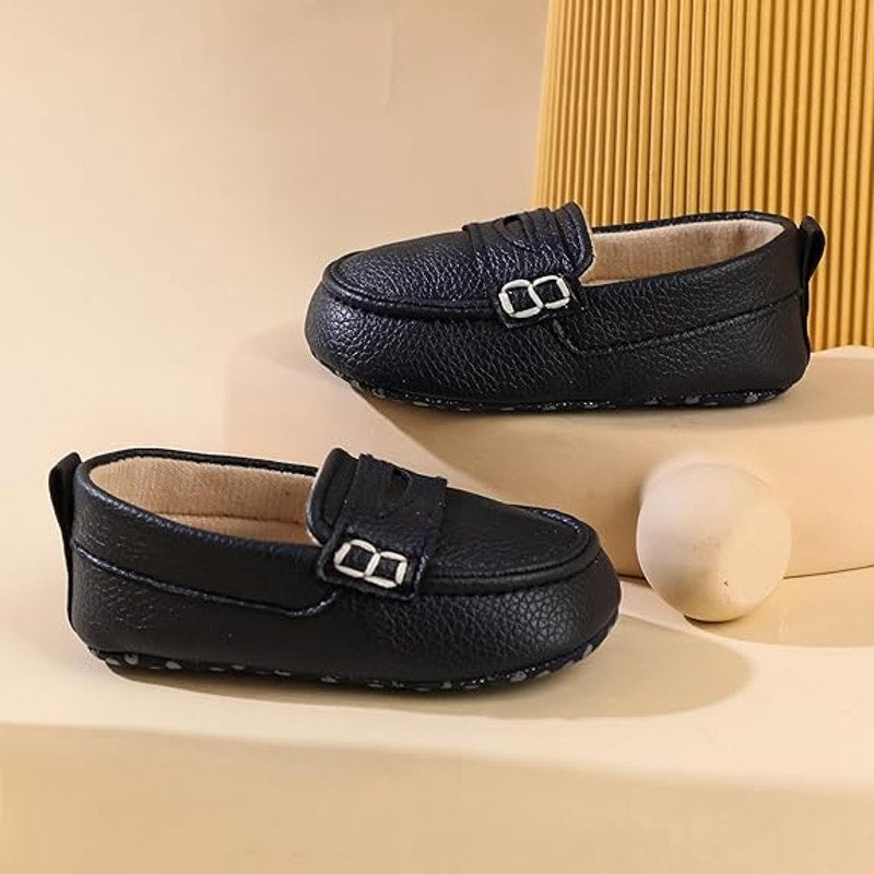 Moceen Baby Boys 12 -18 Months Navy Loafers Soft Sole PU Leather Moccasins Shoes