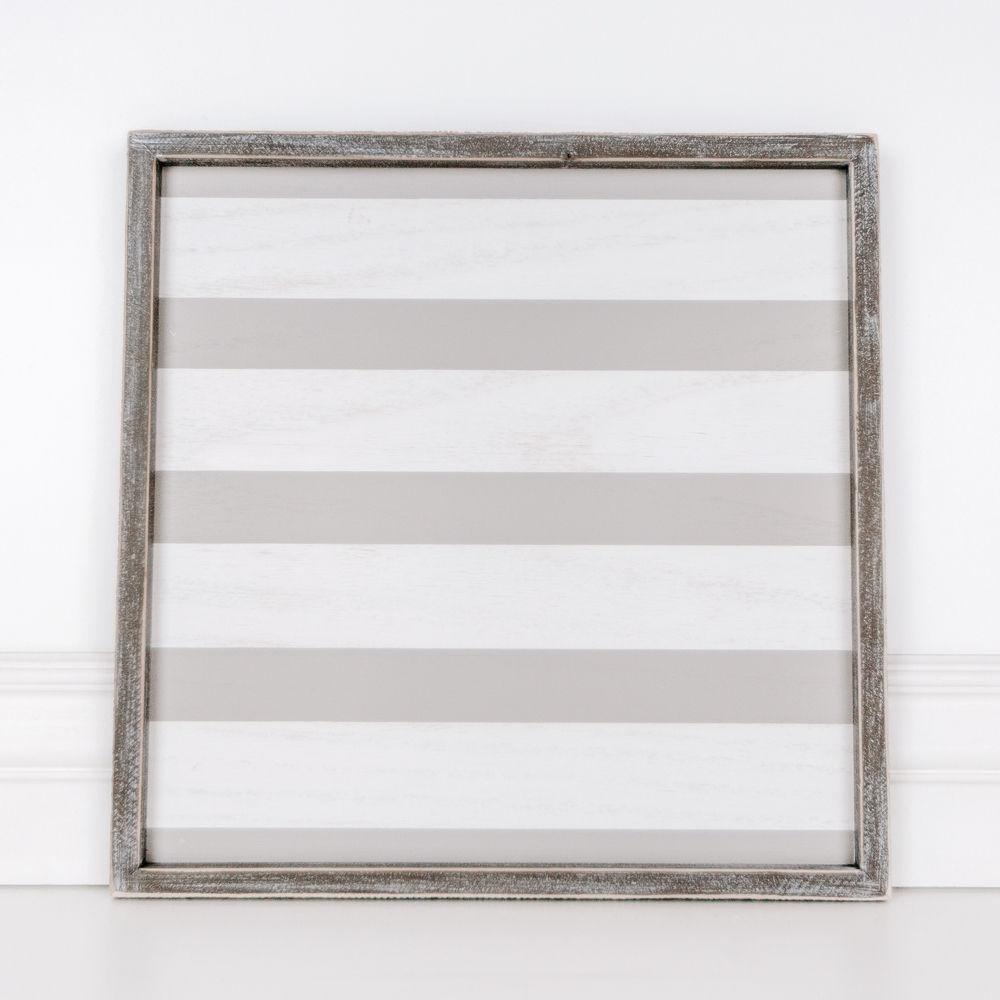 Gray White Striped Wooden Charger Tray 15x15x0.5 Inch Decorative Serving Tray Minimalist Home
