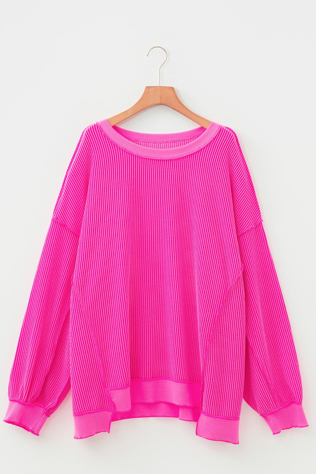 Plus Size Solid Corded Knit Drop Shoulder Top