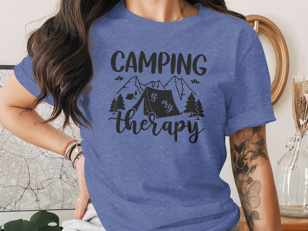 Camping Is My Therapy Mountain Design Graphic T-Shirt