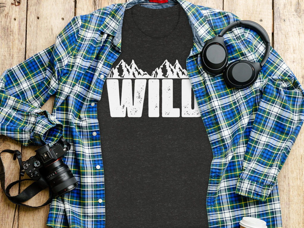 White Wild Text with Mountains Graphic Design T-Shirt