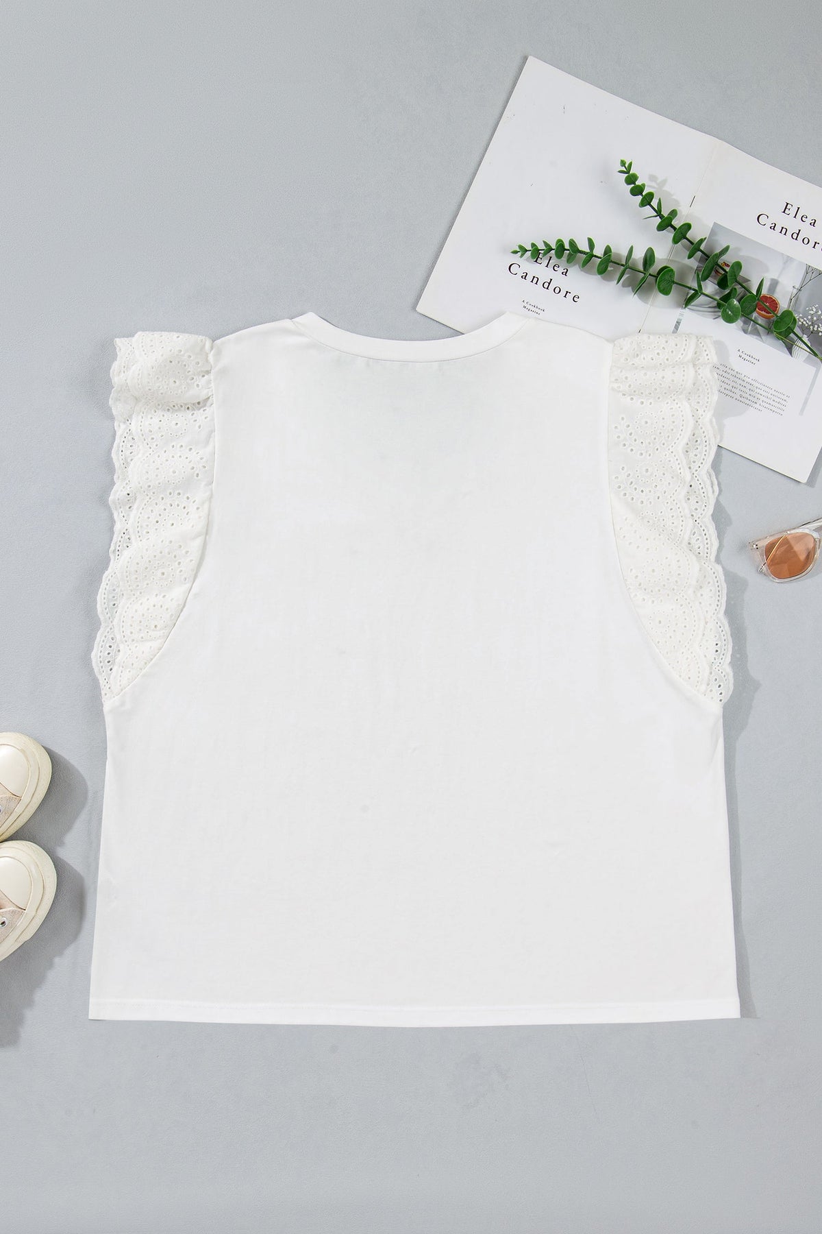 Plus Size Embroidered Eyelet Patchwork Short Sleeve Tee
