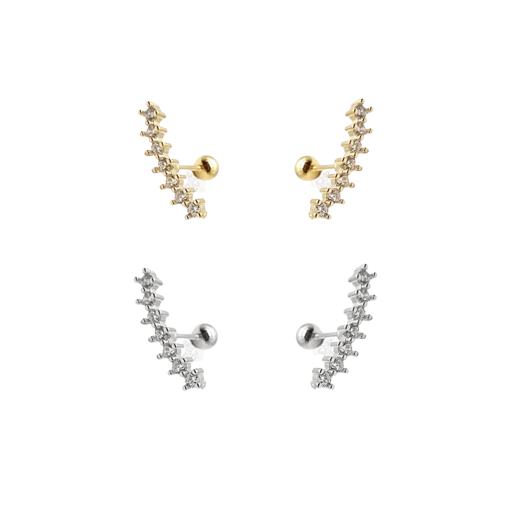Curve CZ Diamond Screw Back Earrings: Yellow Gold