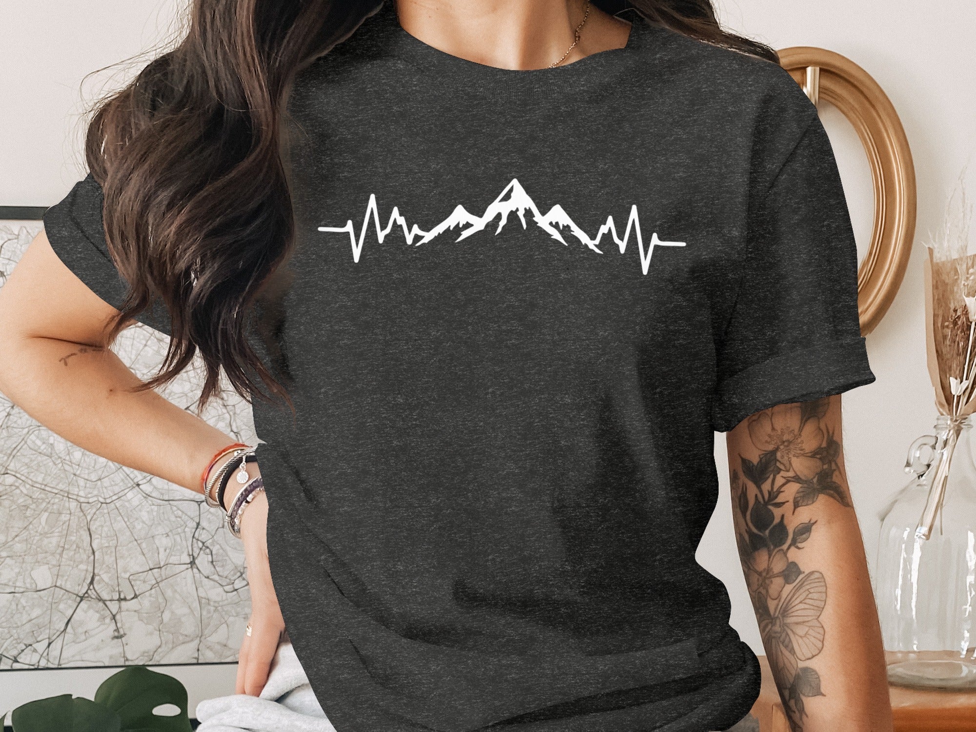 Mountain Heartbeat Line Illustration Graphic Design T-Shirt