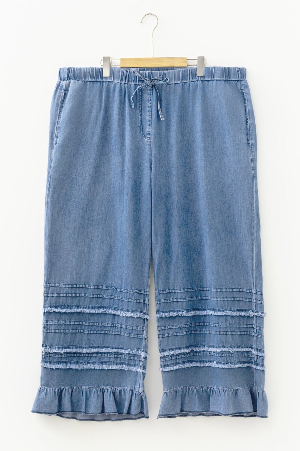 Plus Size Tiered Raw Edge Ruffle Denim Pants