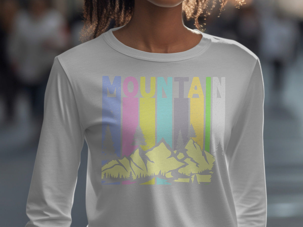 Colorful Mountain Scenery Graphic T-Shirt Long Sleeve T-Shirt