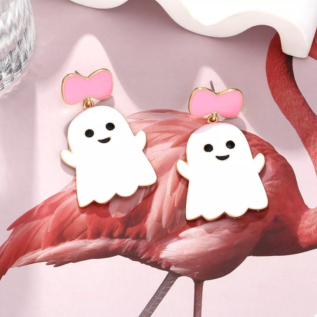 Halloween Ghost Dangle Earrings with Bow