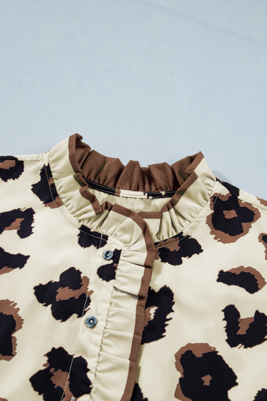 Plus Size Leopard Frilled Button Down Blouse