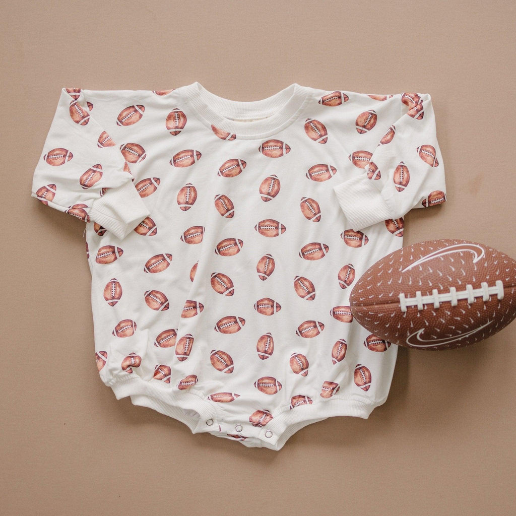 Football Print Bamboo Bubble Romper with Optional Embroidery