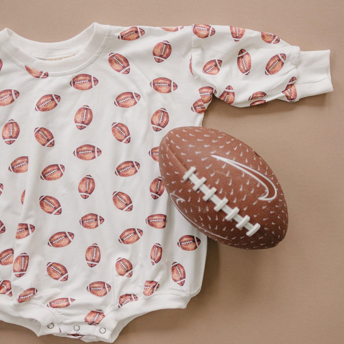 Football Print Bamboo Bubble Romper with Optional Embroidery