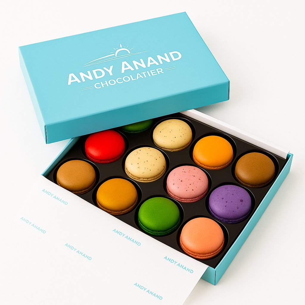 Andy Anand French Macarons, 12-Piece Gift Box – Gluten-Free, Made Fresh Daily, Assorted Gourmet Flavors – Birthday, Holiday & Celebration