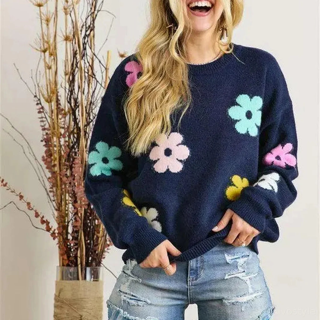 Floral Design Knit Sweater