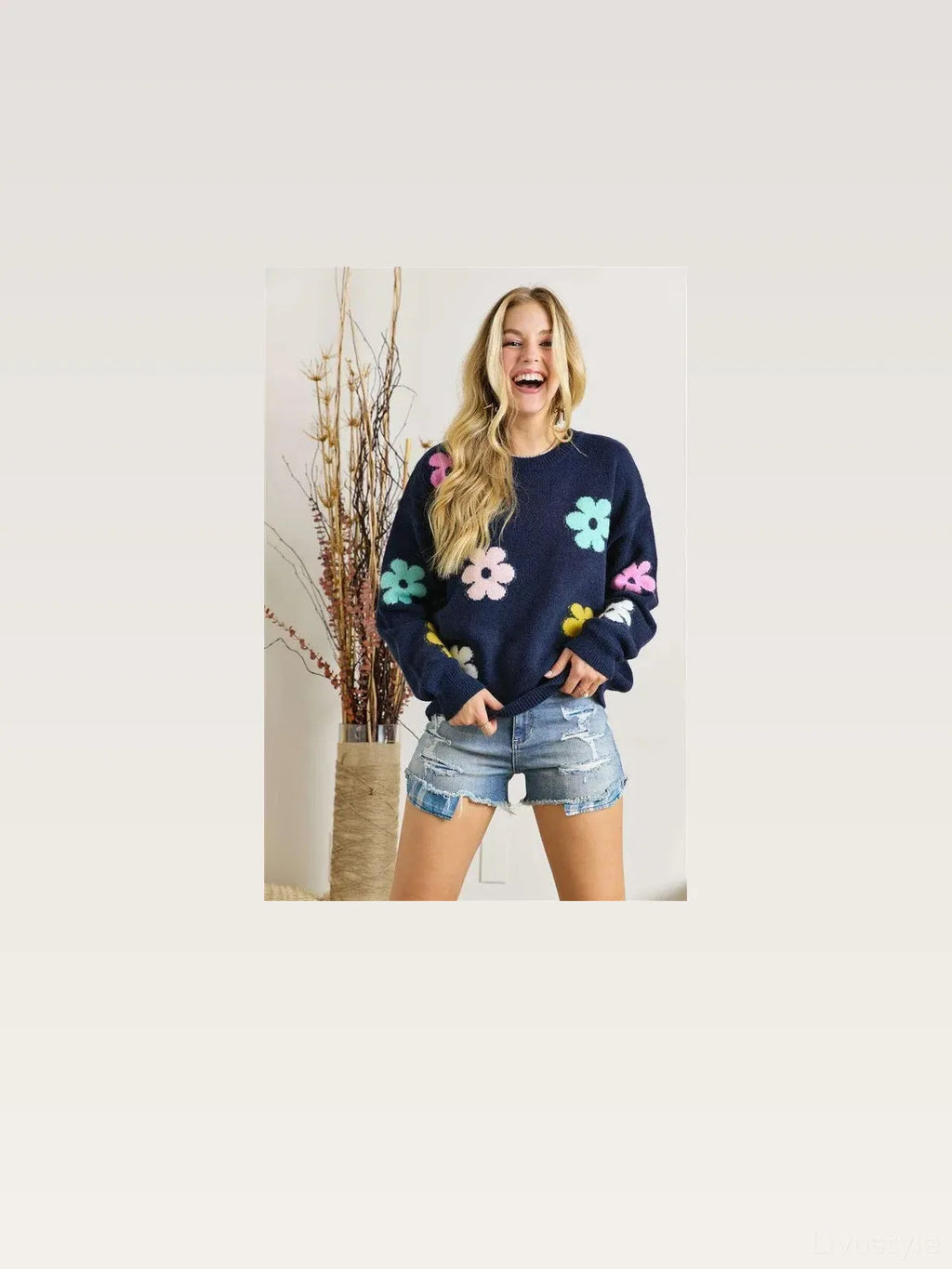 Floral Design Knit Sweater