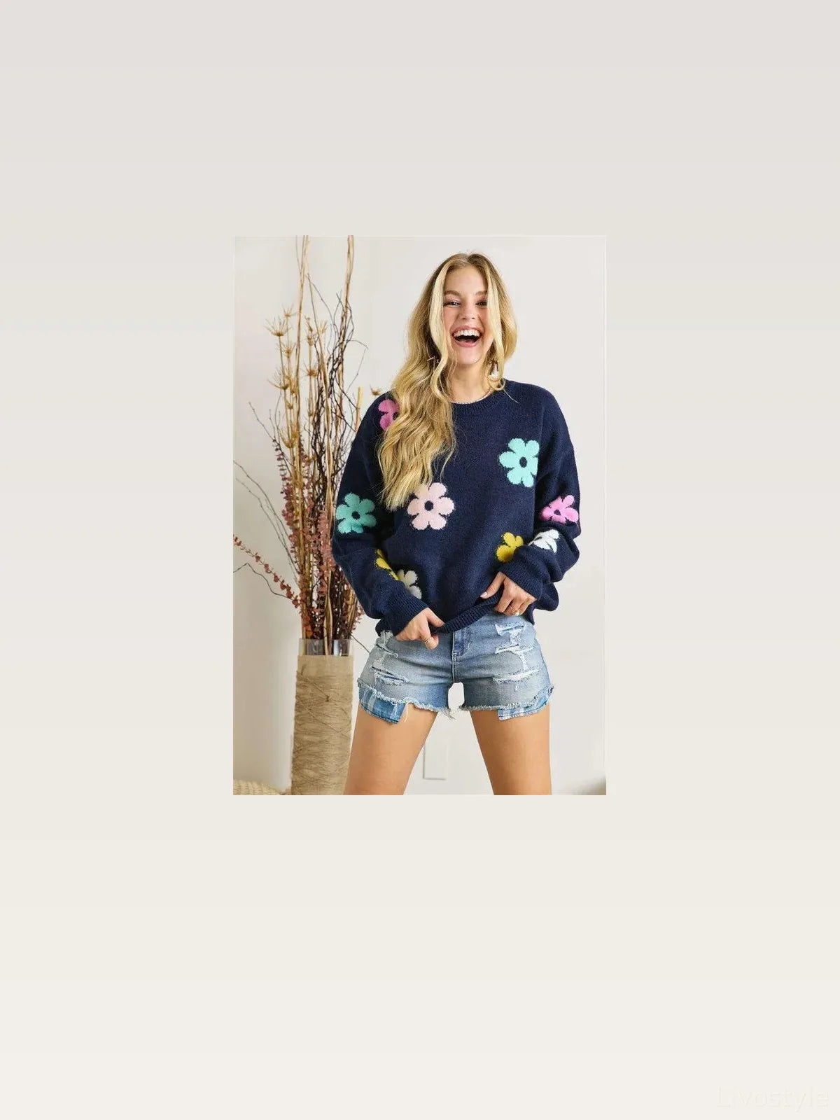 Floral Design Knit Sweater