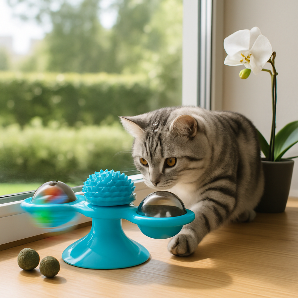 Windmill Cat Toy Turntable Interactive Teasing Toy with Ball